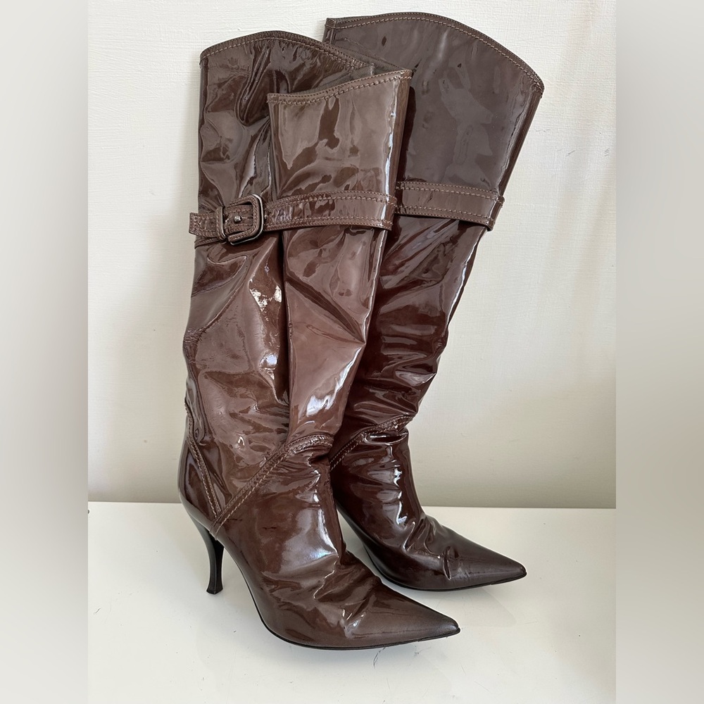 Sergio Rossi Collectors Chocolate Patent leather Boots  Sz 37,5 Made In Italy